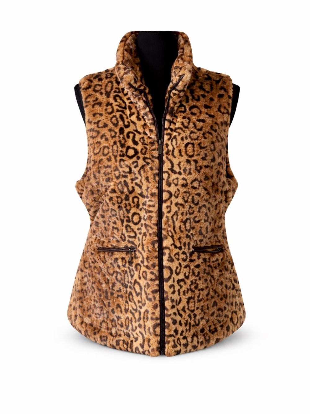Yoki Leopard Print Faux Fur Vest XL Zip Front Cozy Mob Wife Animal Print